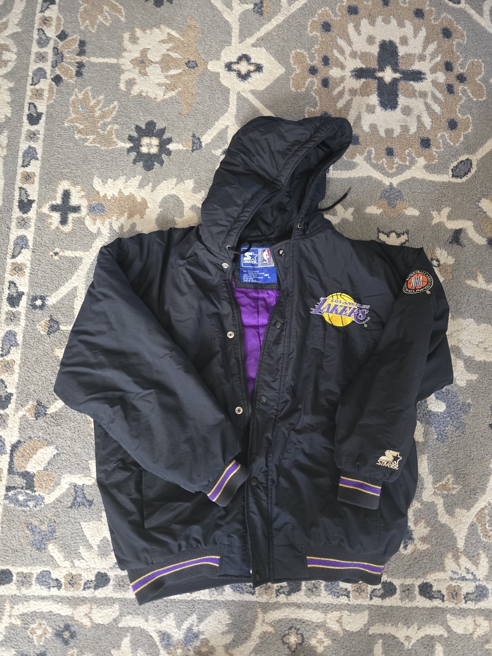 STARTER Black & Purple Los Angeles Lakers Hooded Puffer Jacket
